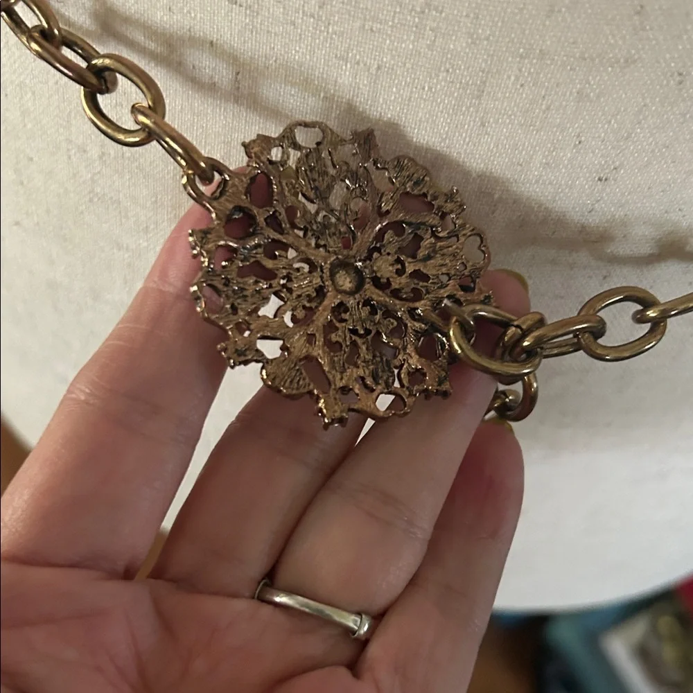 Vintage Gold Chain Belt with Jeweled Medallion Clasp